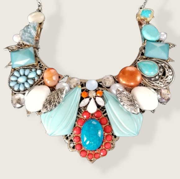 Repurposed Vintage Jewelry Statement Necklace - Picture 1 of 12